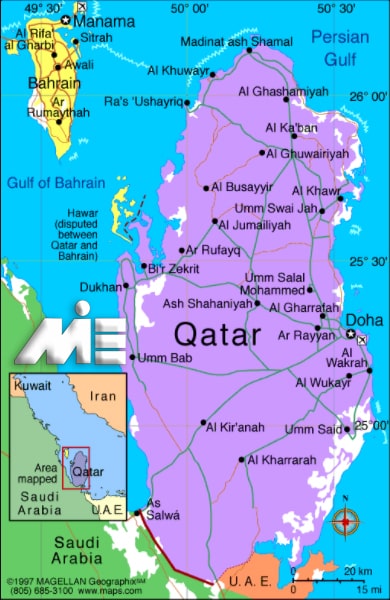 نقشه قطر - قطر کجاست؟ - قطر بر روی نقشه - شهرهای قطر - جغرافیای قطر